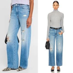 MOTHER Medium Blue Distressed Flare Jeans